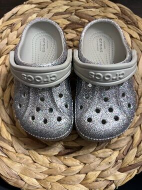 CROCS Kids' Silver Glitter Classic Clog
